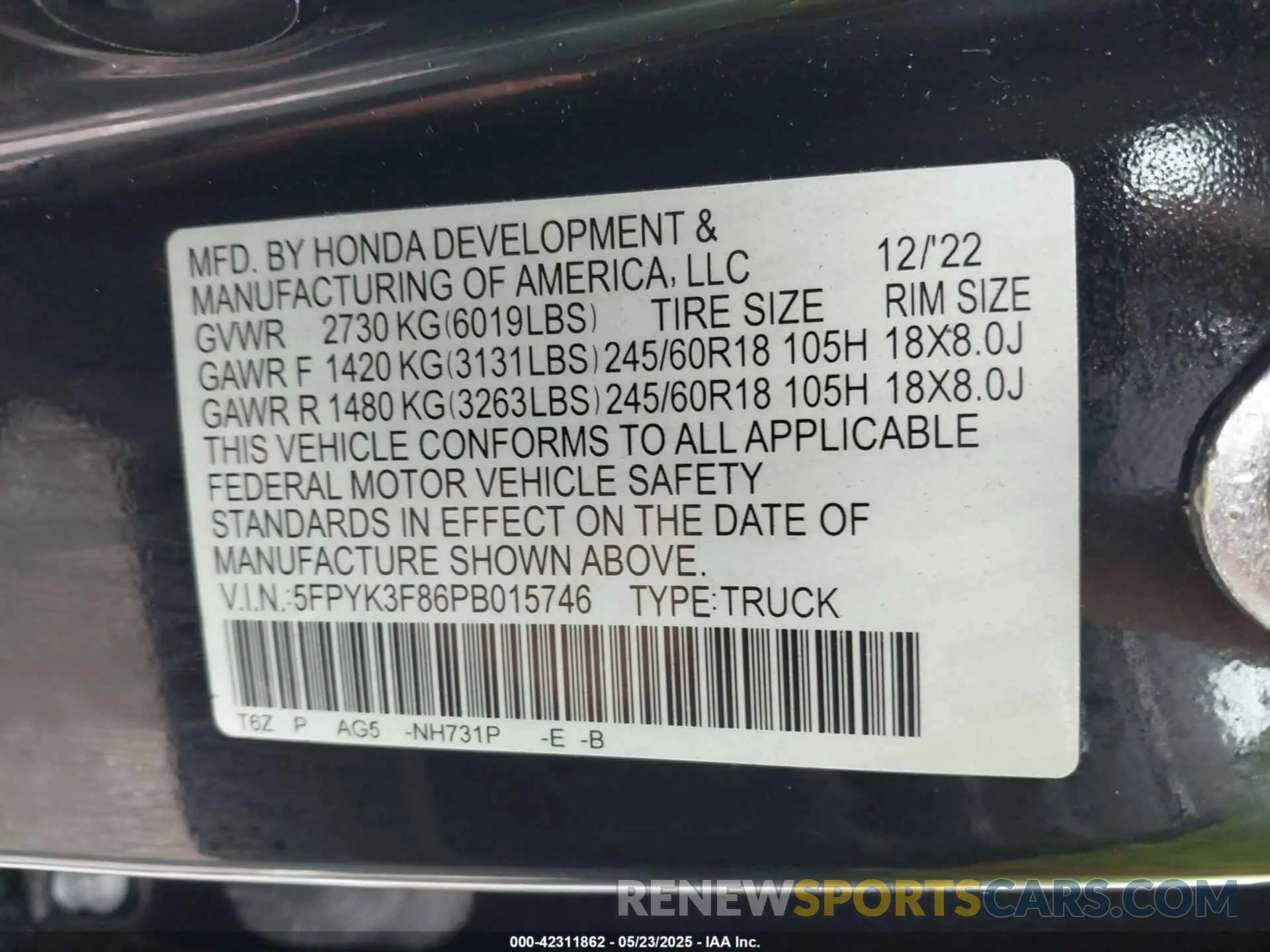 9 Photograph of a damaged car 5FPYK3F86PB015746 HONDA RIDGELINE 2023