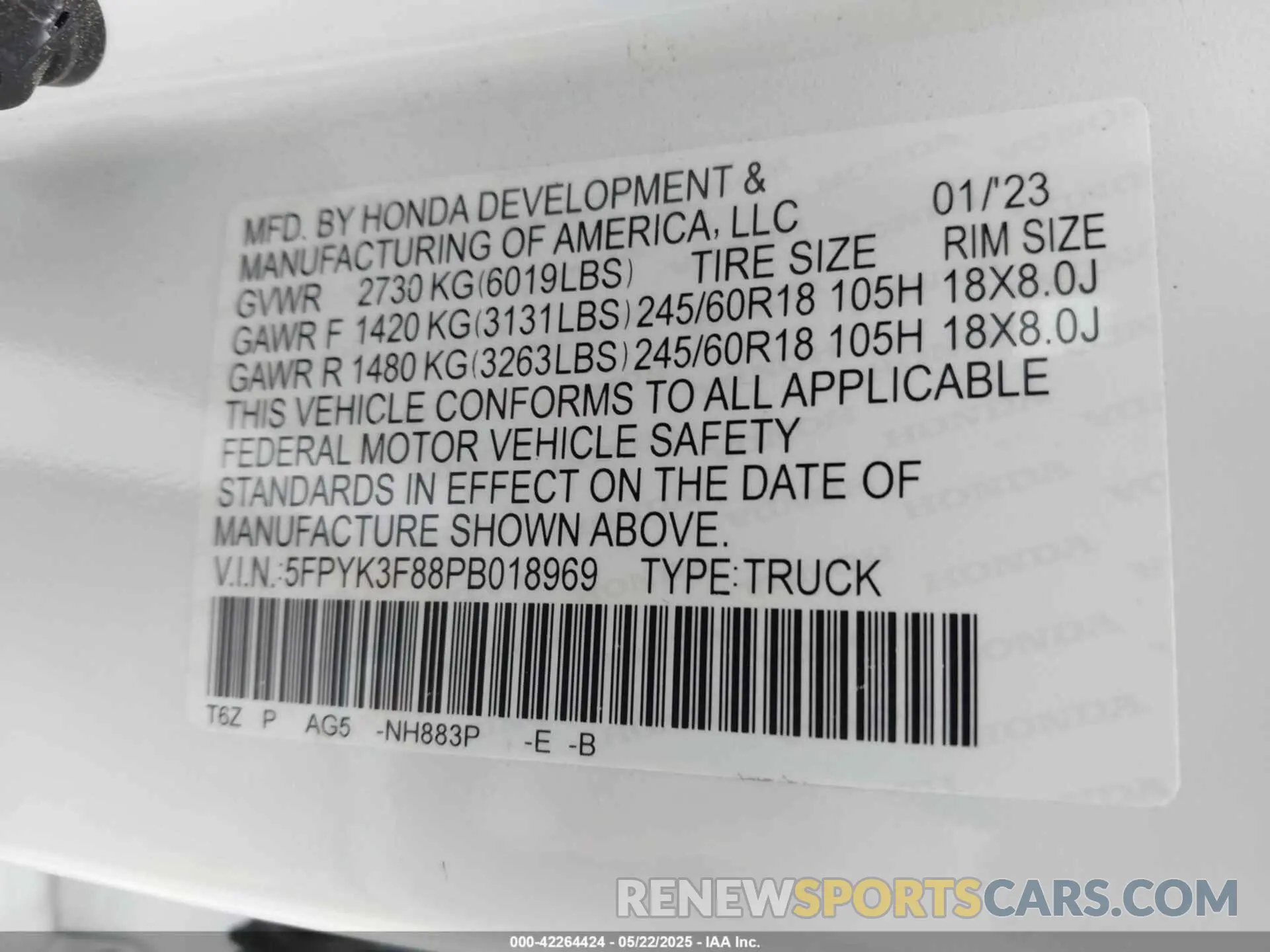 9 Photograph of a damaged car 5FPYK3F88PB018969 HONDA RIDGELINE 2023
