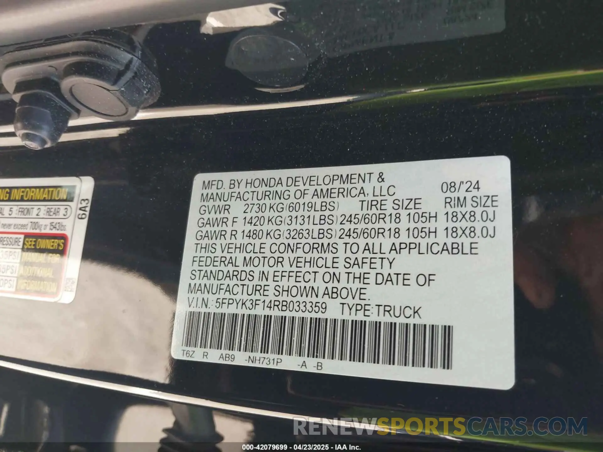 9 Photograph of a damaged car 5FPYK3F14RB033359 HONDA RIDGELINE 2024