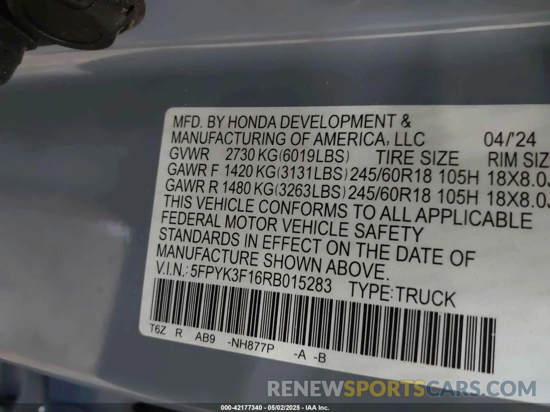 9 Photograph of a damaged car 5FPYK3F16RB015283 HONDA RIDGELINE 2024
