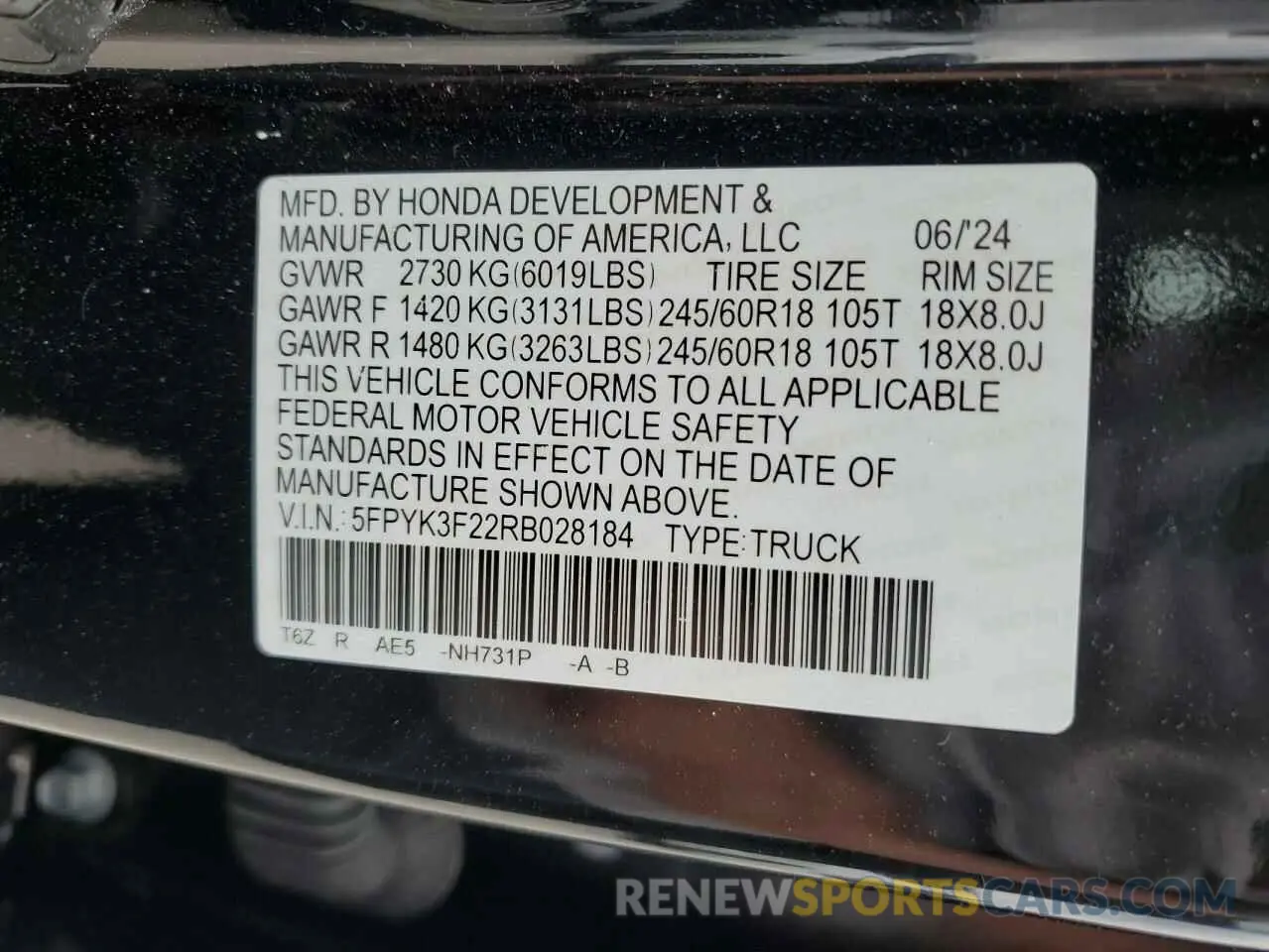 14 Photograph of a damaged car 5FPYK3F22RB028184 HONDA RIDGELINE 2024