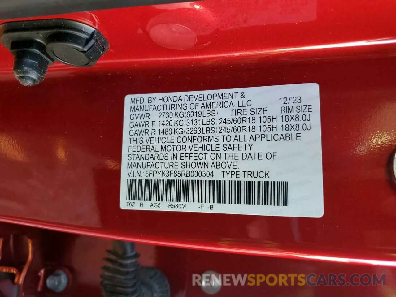 13 Photograph of a damaged car 5FPYK3F85RB000304 HONDA RIDGELINE 2024