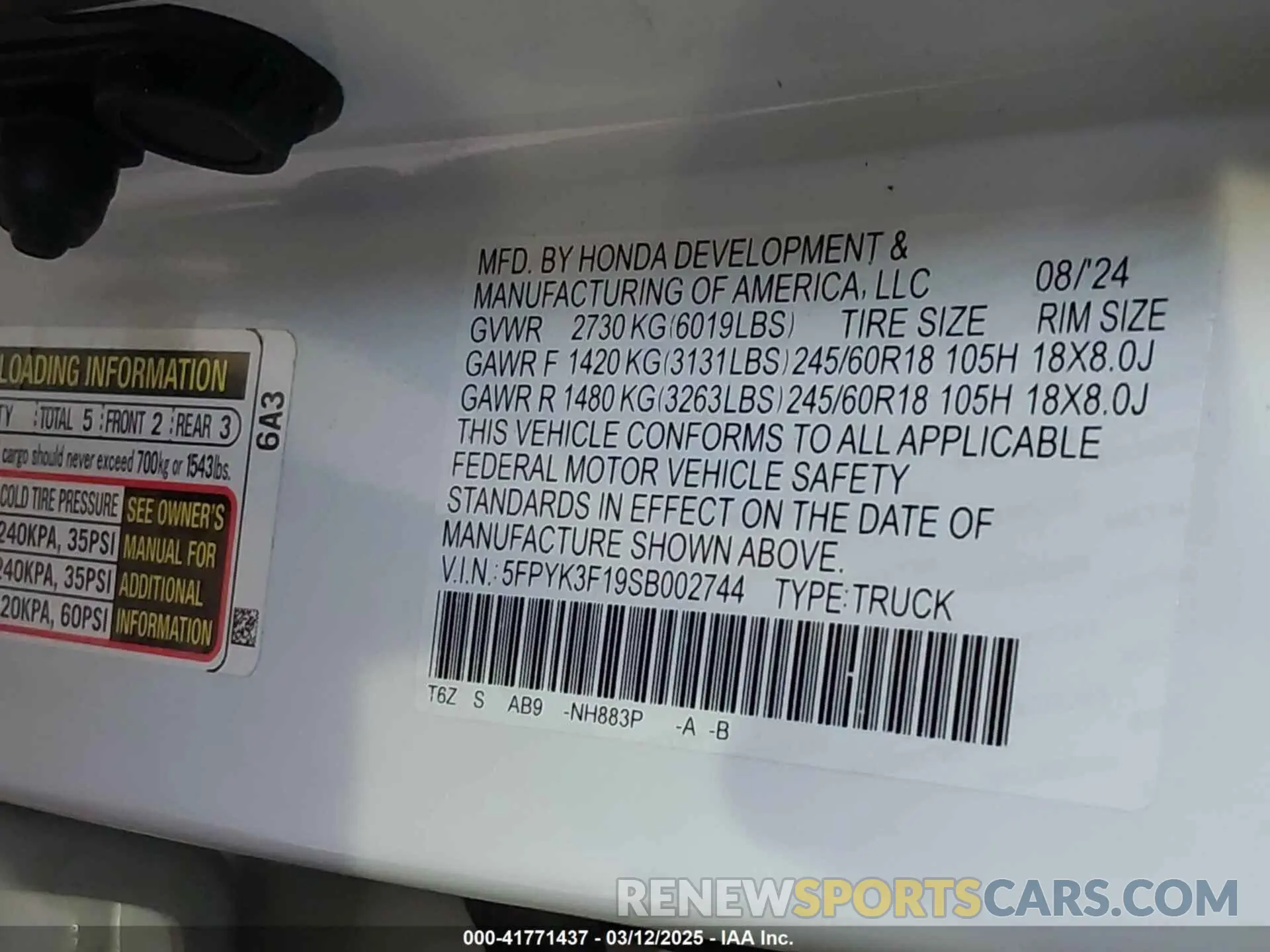 9 Photograph of a damaged car 5FPYK3F19SB002744 HONDA RIDGELINE 2025
