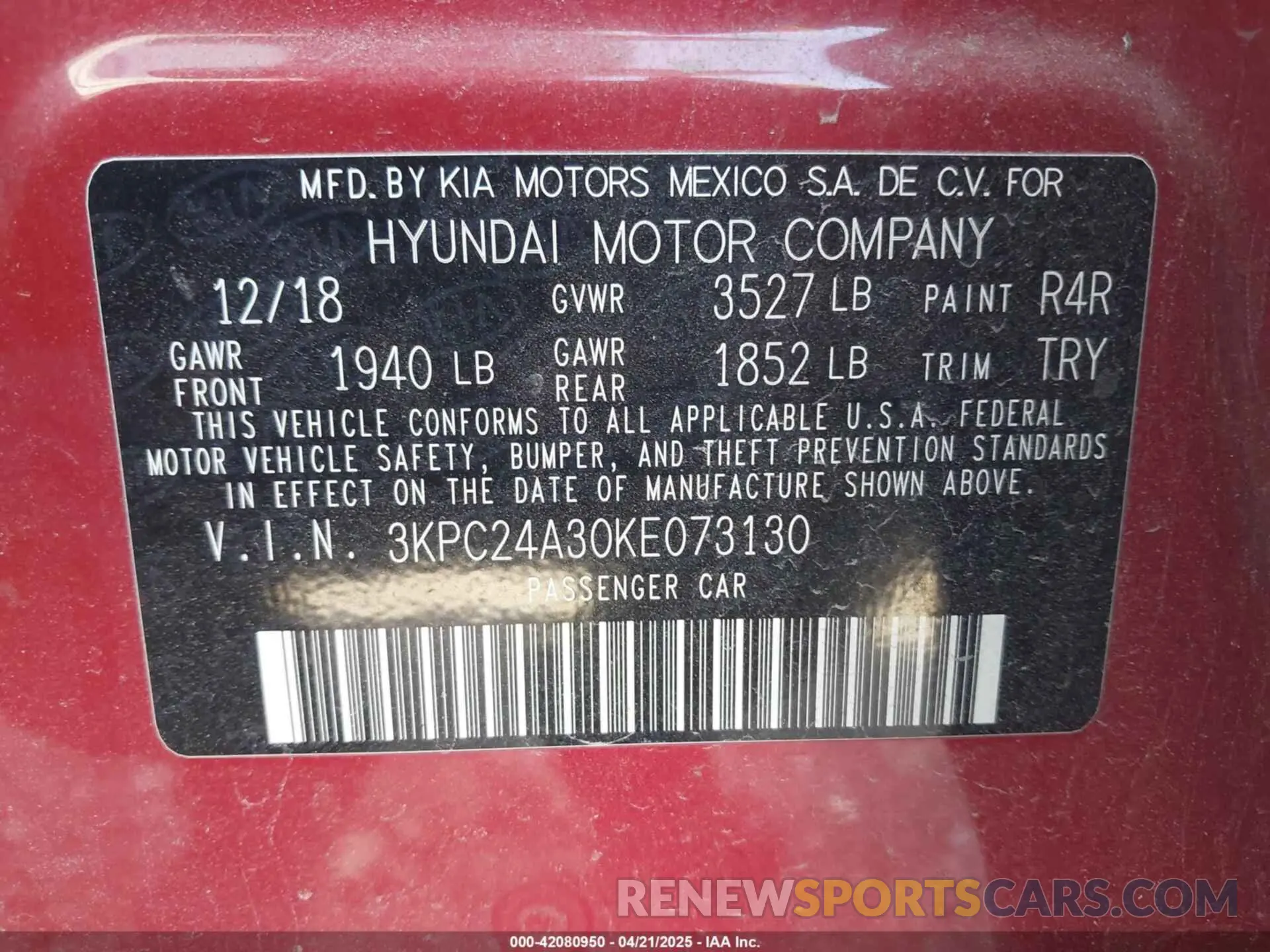 9 Photograph of a damaged car 3KPC24A30KE073130 HYUNDAI ACCENT 2019