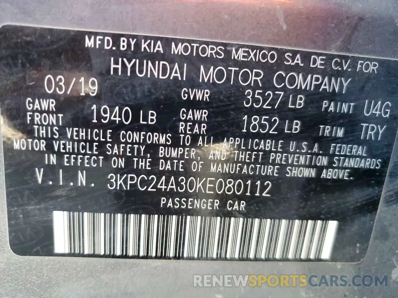 13 Photograph of a damaged car 3KPC24A30KE080112 HYUNDAI ACCENT 2019