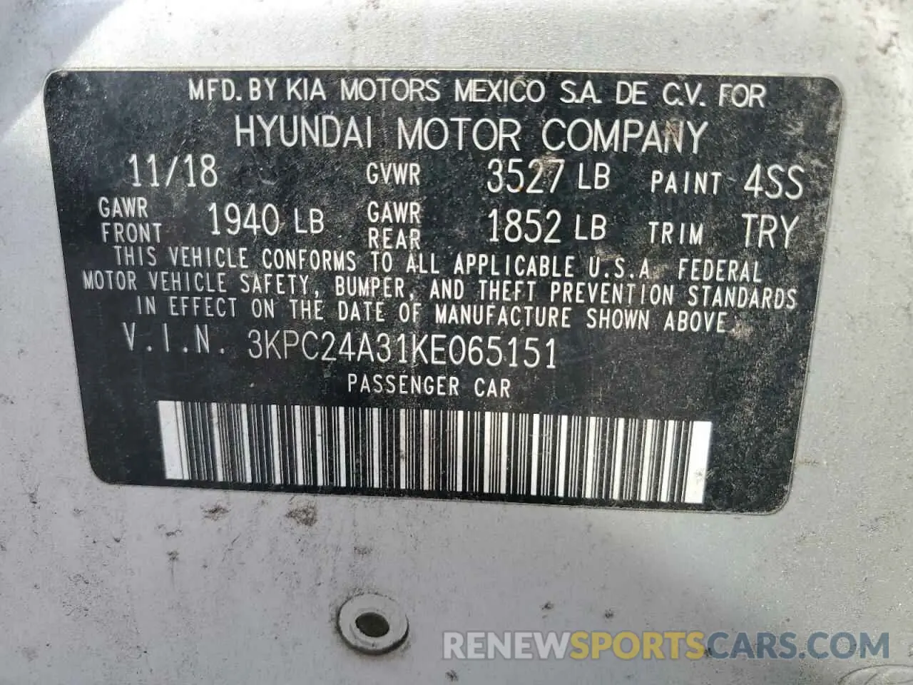 13 Photograph of a damaged car 3KPC24A31KE065151 HYUNDAI ACCENT 2019