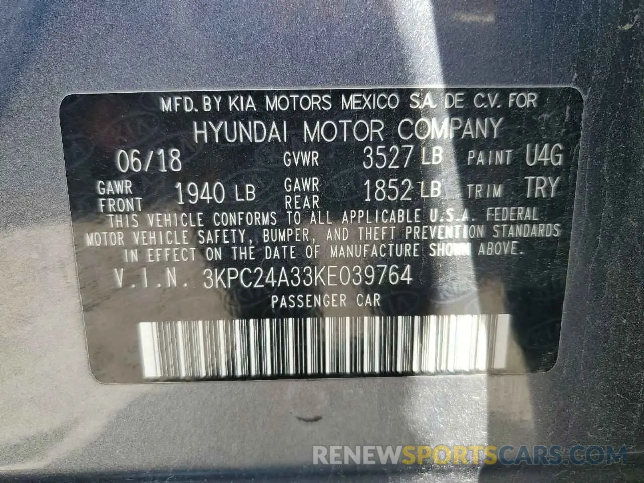 12 Photograph of a damaged car 3KPC24A33KE039764 HYUNDAI ACCENT 2019
