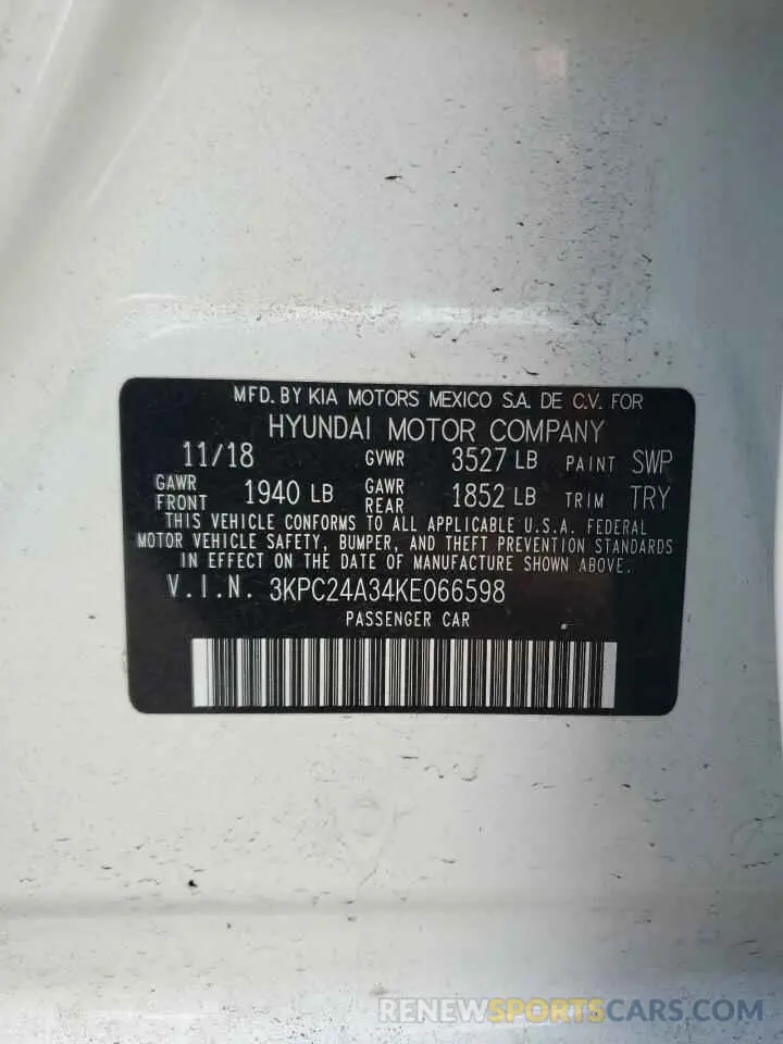 12 Photograph of a damaged car 3KPC24A34KE066598 HYUNDAI ACCENT 2019