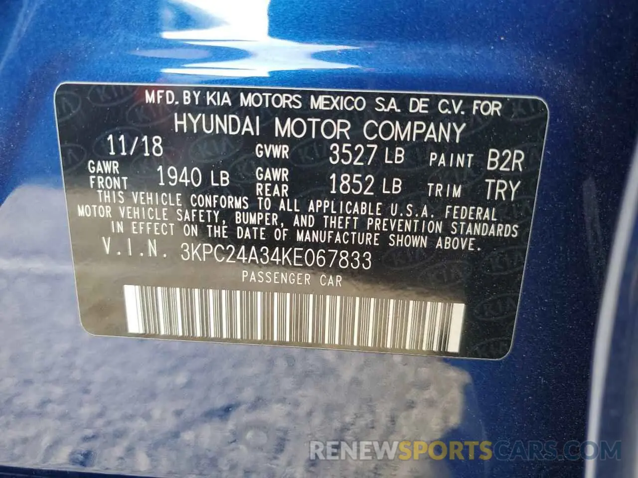 14 Photograph of a damaged car 3KPC24A34KE067833 HYUNDAI ACCENT 2019