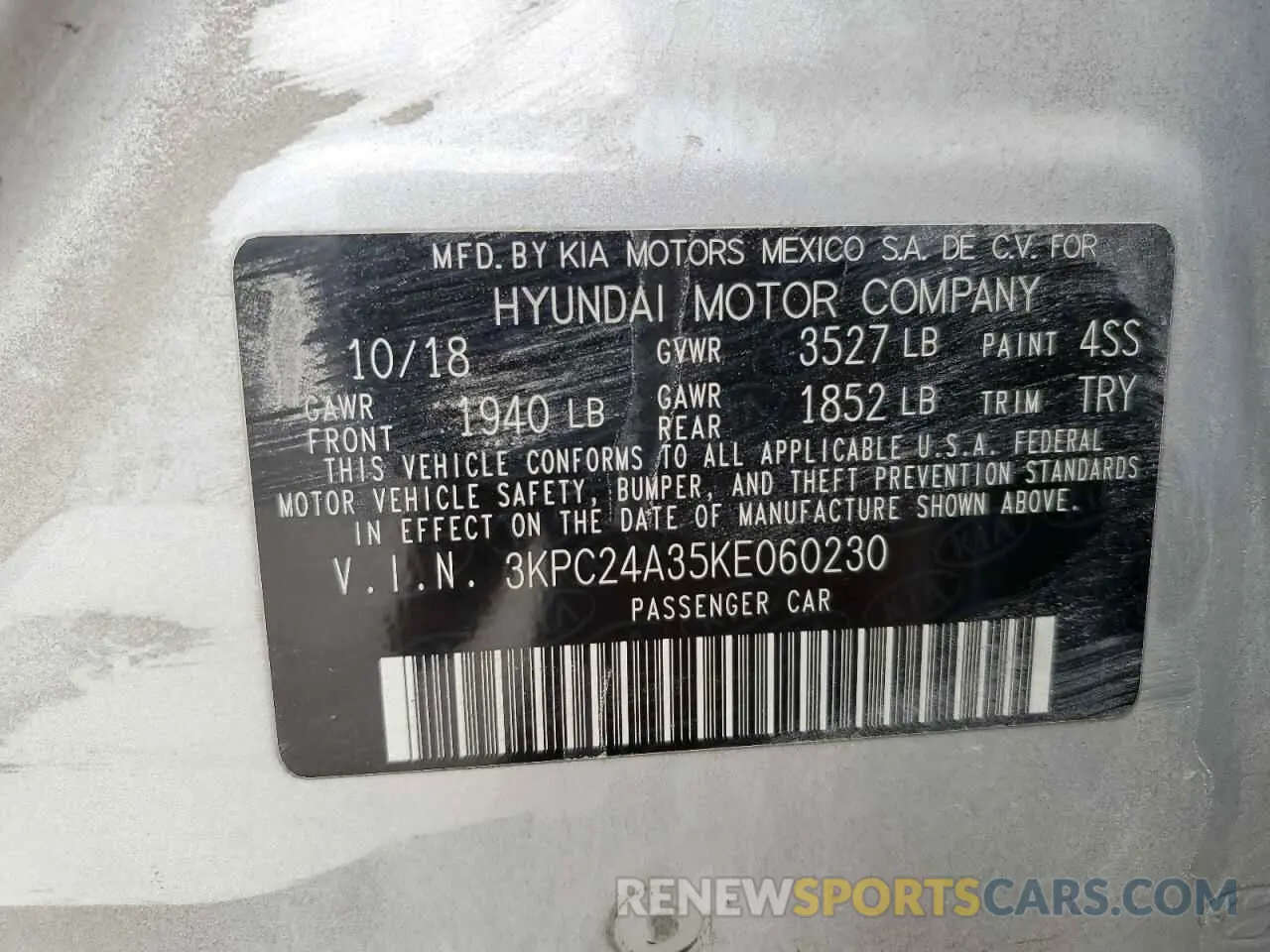 14 Photograph of a damaged car 3KPC24A35KE060230 HYUNDAI ACCENT 2019
