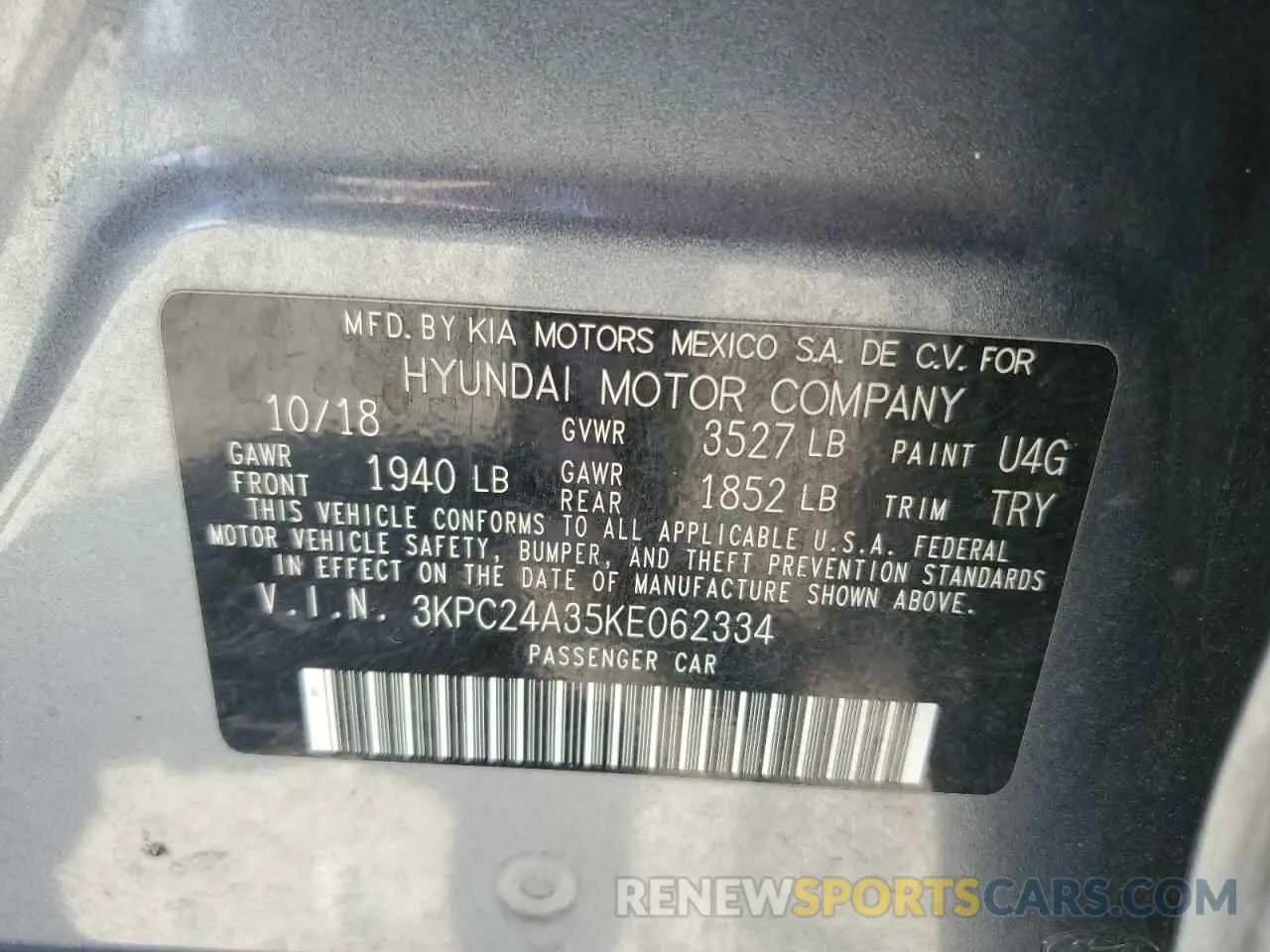 12 Photograph of a damaged car 3KPC24A35KE062334 HYUNDAI ACCENT 2019