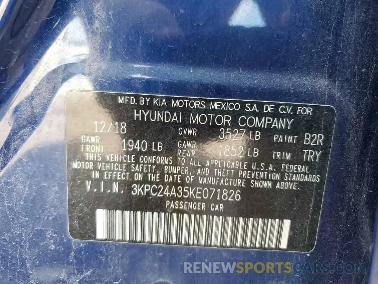 13 Photograph of a damaged car 3KPC24A35KE071826 HYUNDAI ACCENT 2019