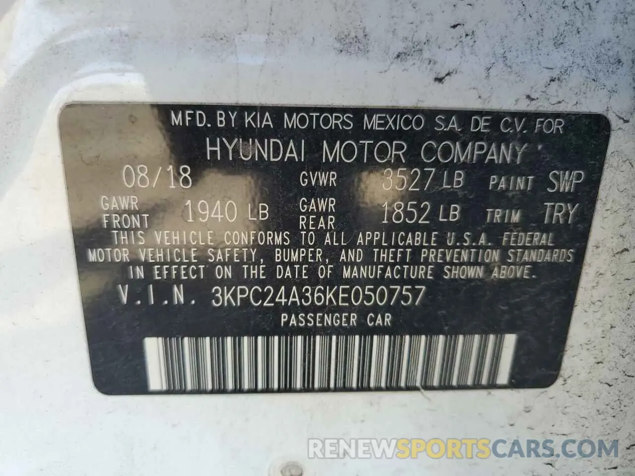 12 Photograph of a damaged car 3KPC24A36KE050757 HYUNDAI ACCENT 2019