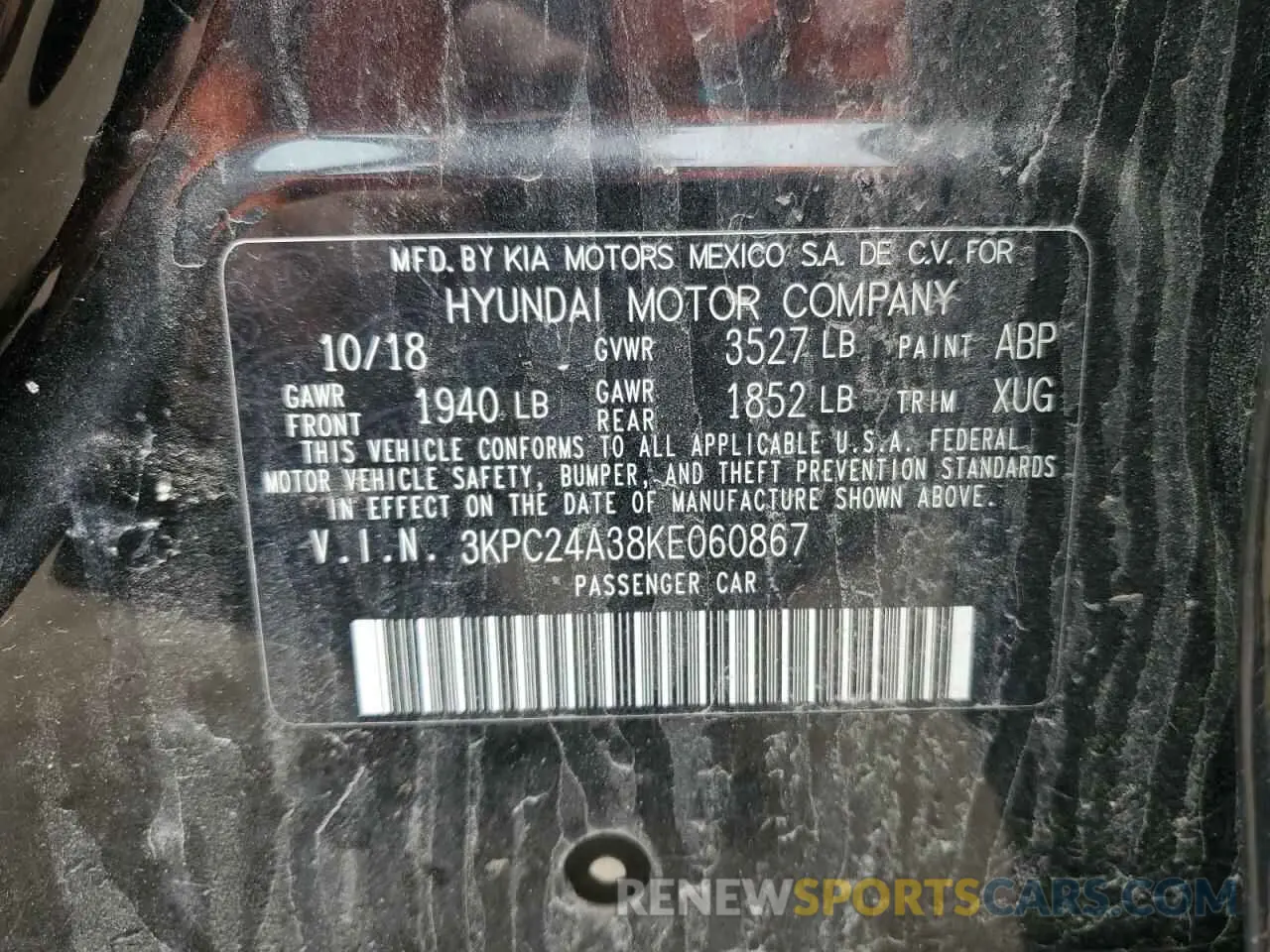 12 Photograph of a damaged car 3KPC24A38KE060867 HYUNDAI ACCENT 2019