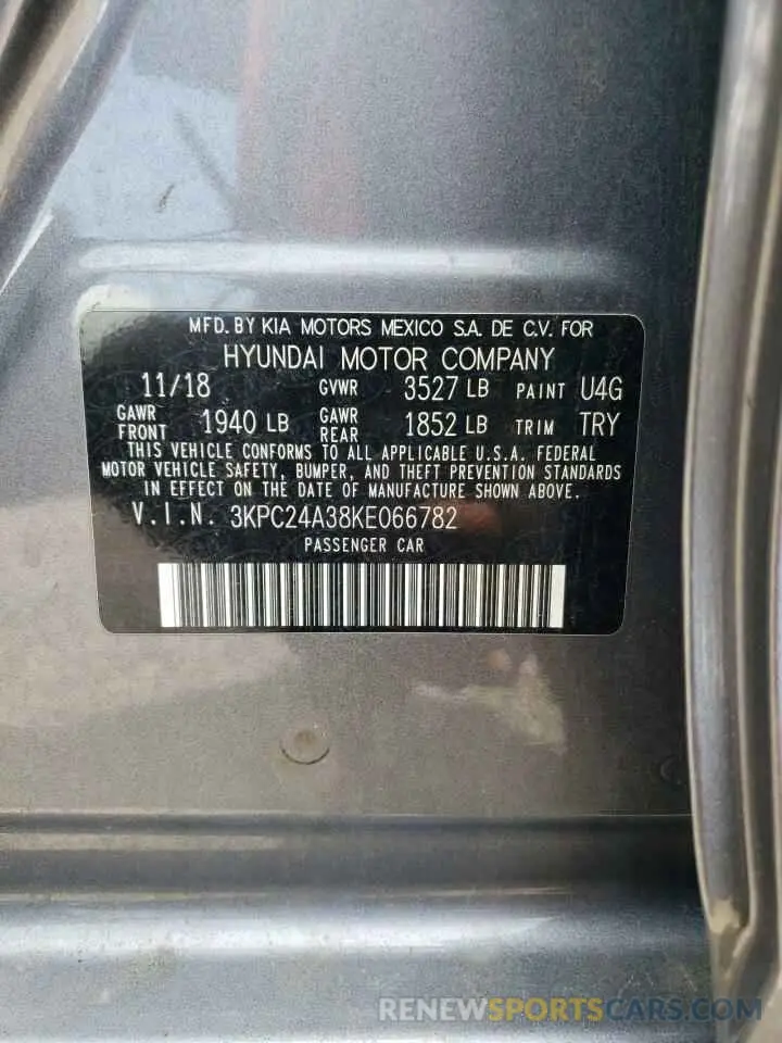 12 Photograph of a damaged car 3KPC24A38KE066782 HYUNDAI ACCENT 2019