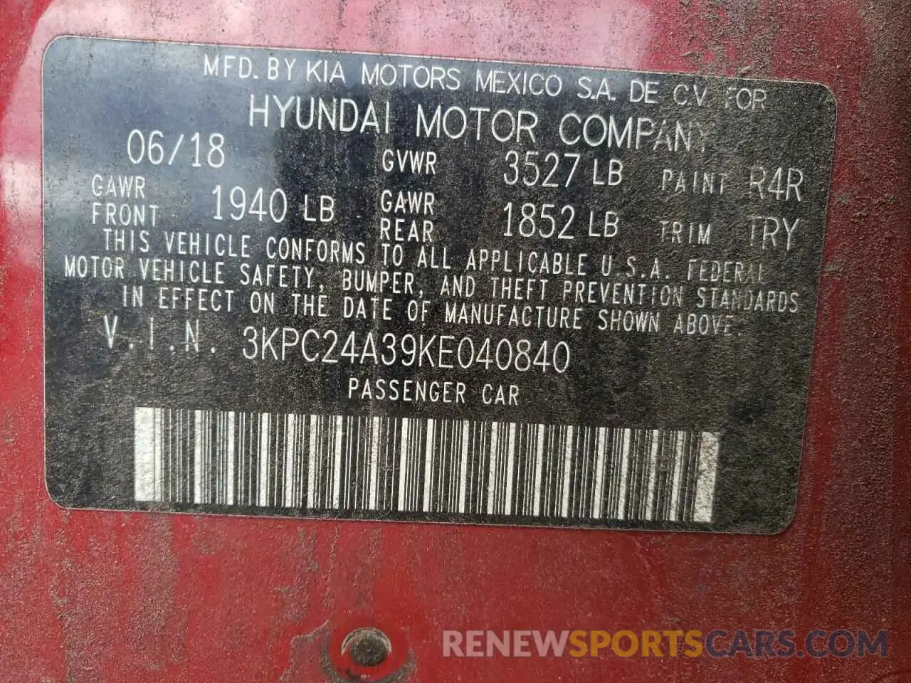 12 Photograph of a damaged car 3KPC24A39KE040840 HYUNDAI ACCENT 2019