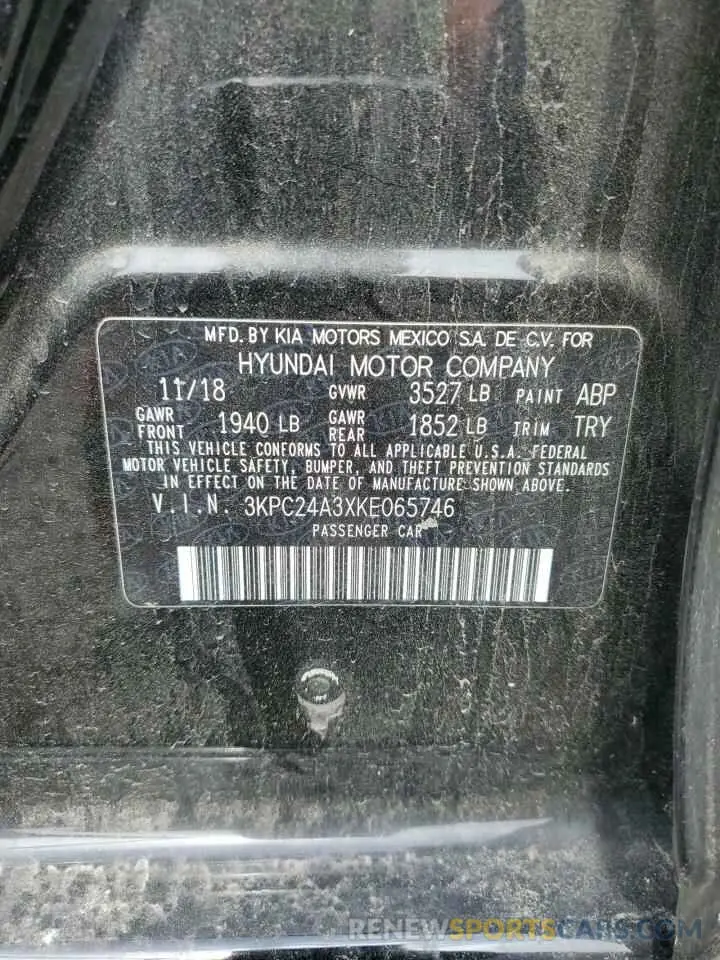12 Photograph of a damaged car 3KPC24A3XKE065746 HYUNDAI ACCENT 2019
