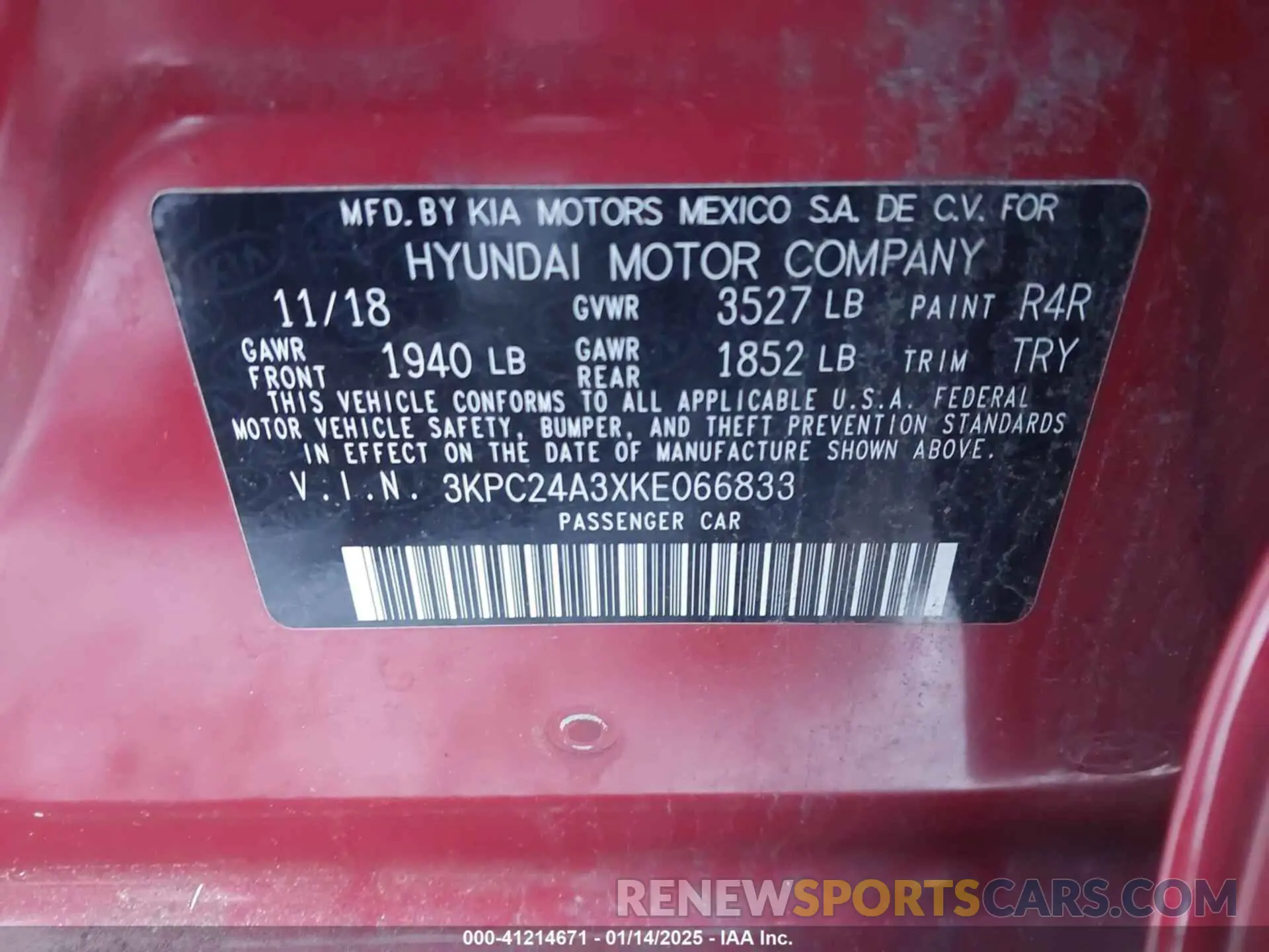 9 Photograph of a damaged car 3KPC24A3XKE066833 HYUNDAI ACCENT 2019
