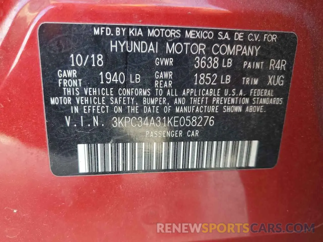 13 Photograph of a damaged car 3KPC34A31KE058276 HYUNDAI ACCENT 2019
