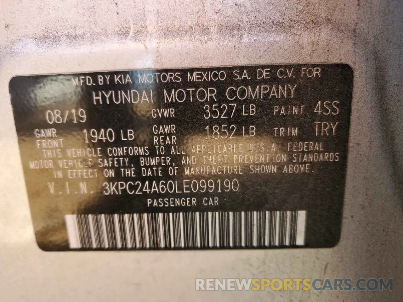 12 Photograph of a damaged car 3KPC24A60LE099190 HYUNDAI ACCENT 2020