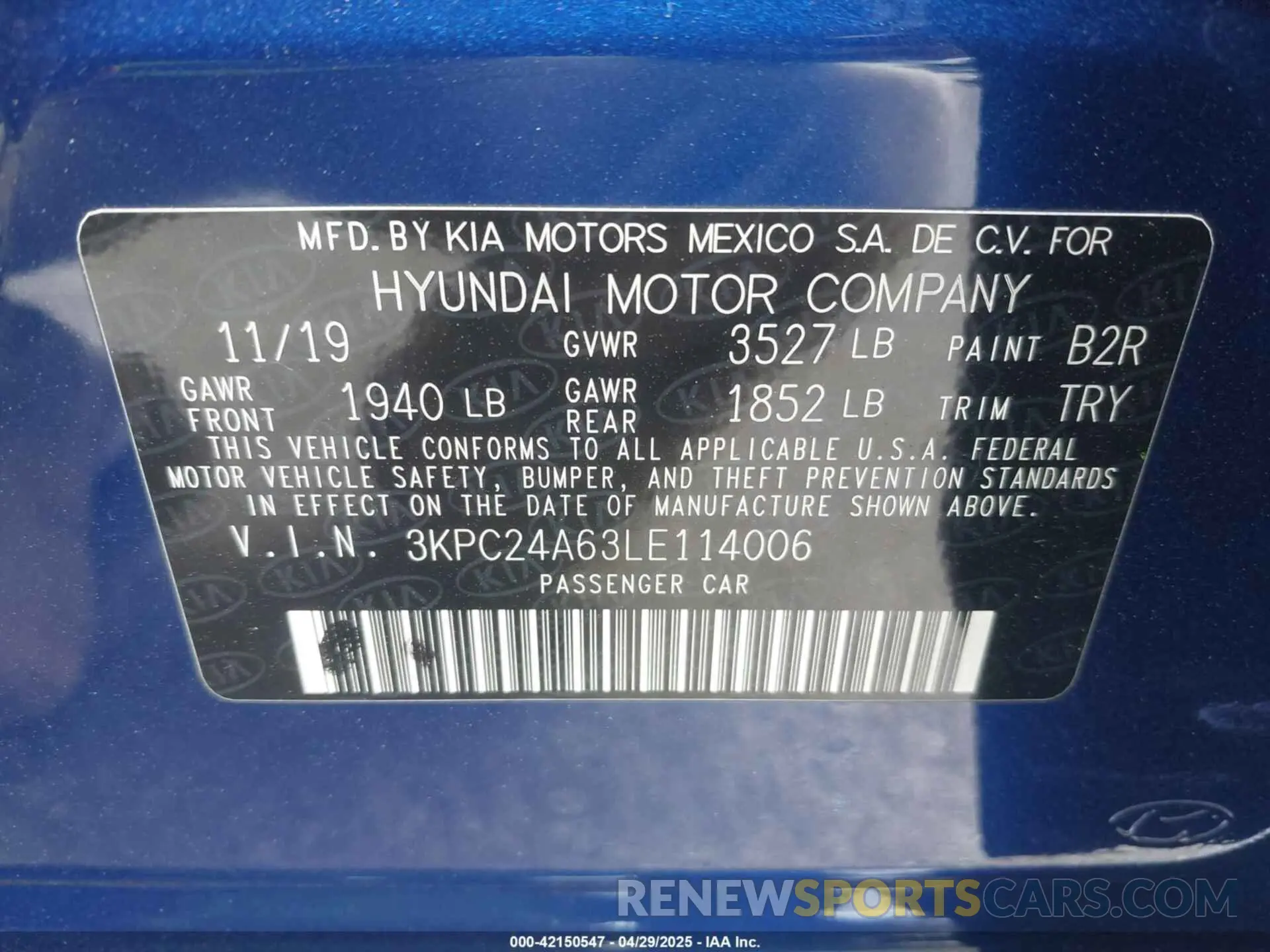 9 Photograph of a damaged car 3KPC24A63LE114006 HYUNDAI ACCENT 2020