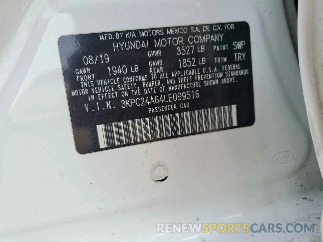 12 Photograph of a damaged car 3KPC24A64LE099516 HYUNDAI ACCENT 2020