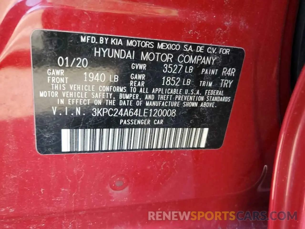 13 Photograph of a damaged car 3KPC24A64LE120008 HYUNDAI ACCENT 2020