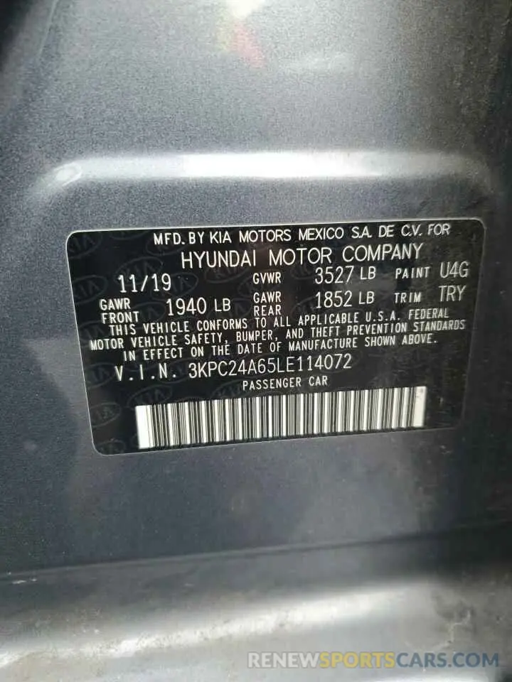 12 Photograph of a damaged car 3KPC24A65LE114072 HYUNDAI ACCENT 2020