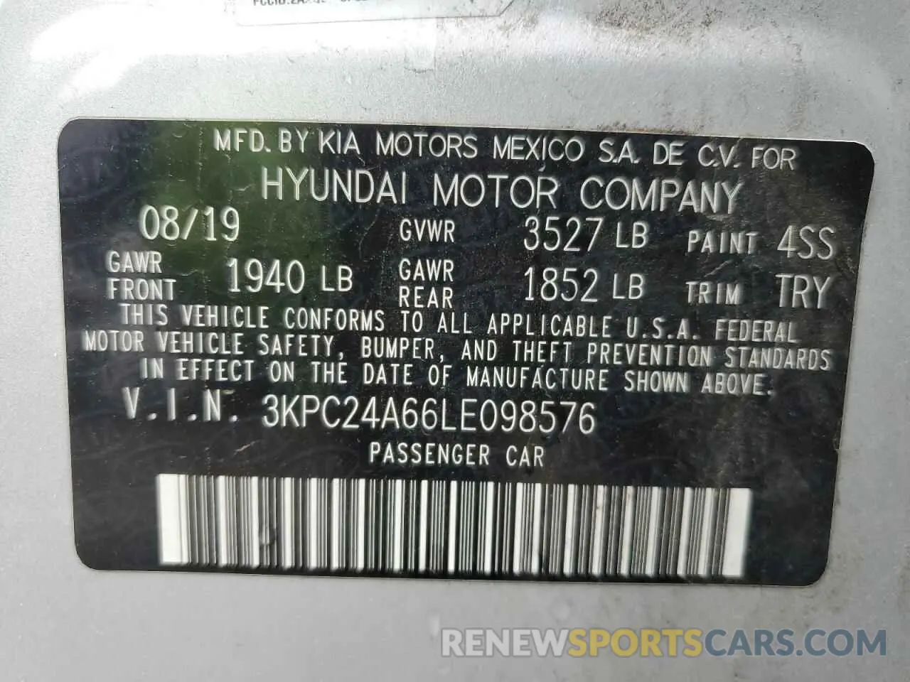 12 Photograph of a damaged car 3KPC24A66LE098576 HYUNDAI ACCENT 2020
