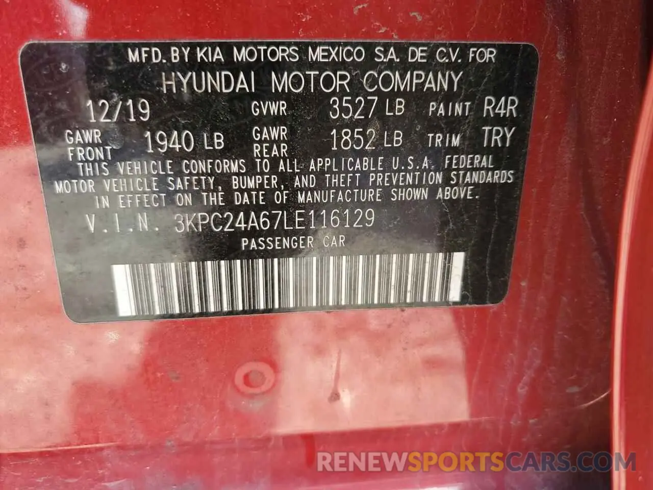 14 Photograph of a damaged car 3KPC24A67LE116129 HYUNDAI ACCENT 2020