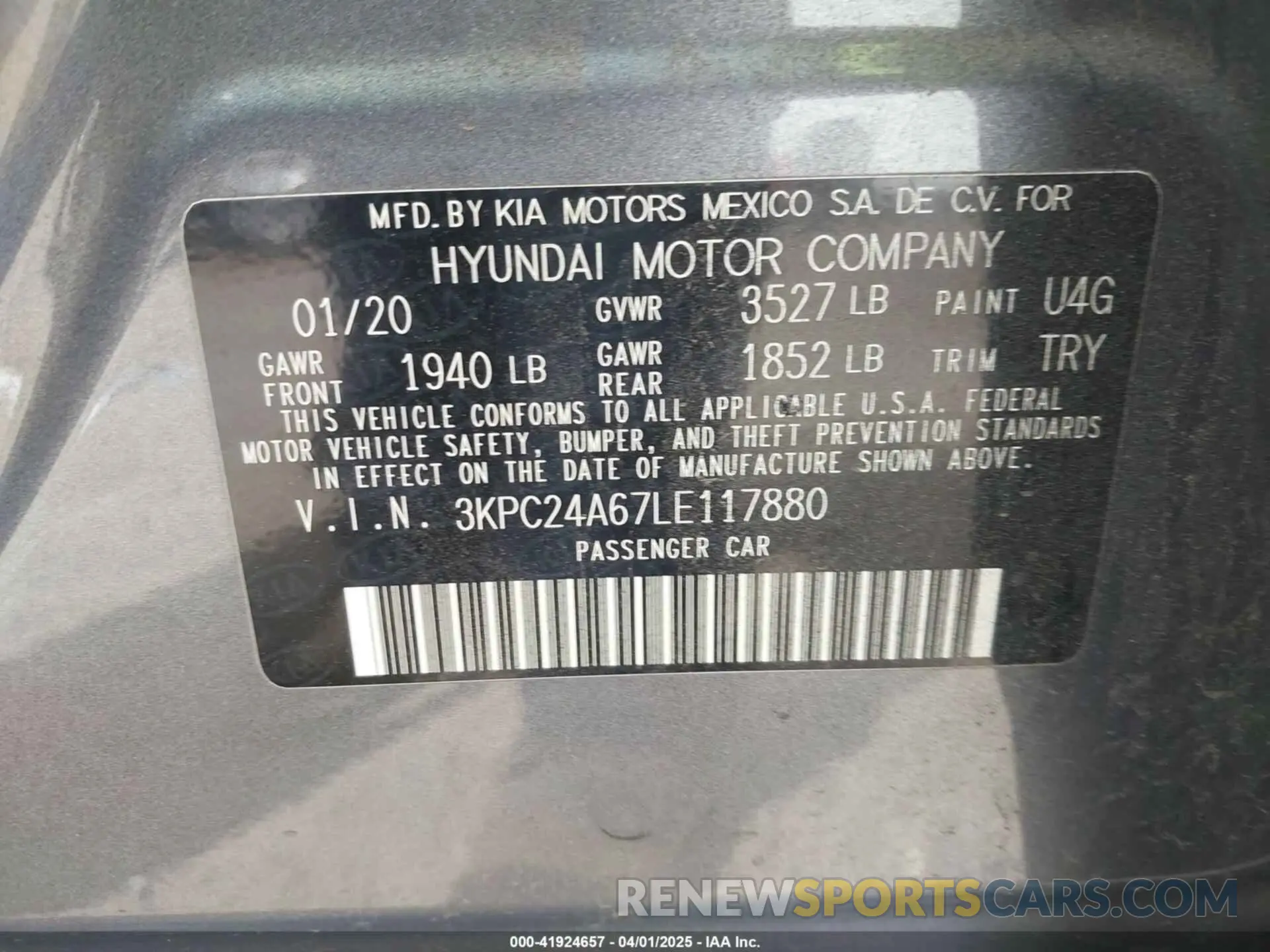 9 Photograph of a damaged car 3KPC24A67LE117880 HYUNDAI ACCENT 2020