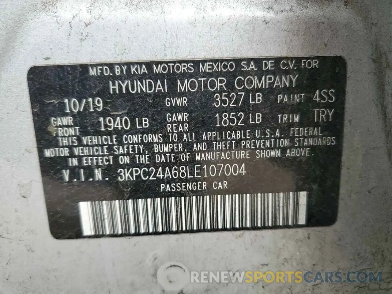14 Photograph of a damaged car 3KPC24A68LE107004 HYUNDAI ACCENT 2020