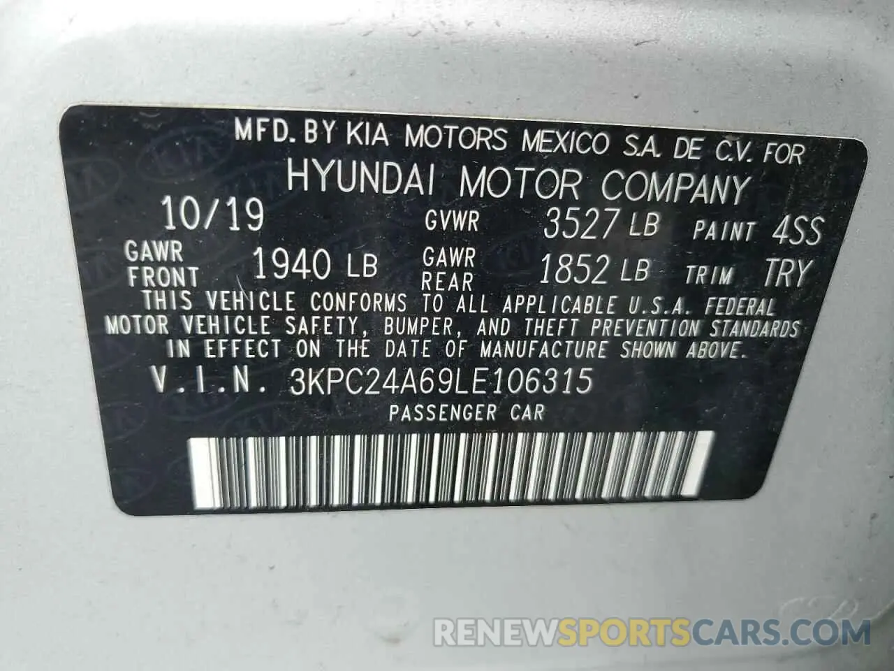12 Photograph of a damaged car 3KPC24A69LE106315 HYUNDAI ACCENT 2020