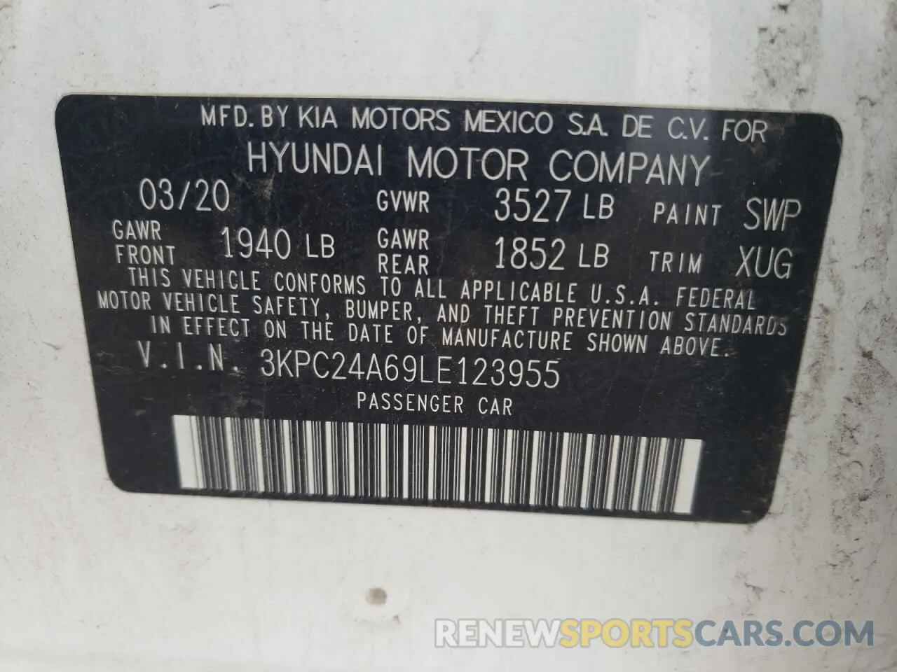 14 Photograph of a damaged car 3KPC24A69LE123955 HYUNDAI ACCENT 2020