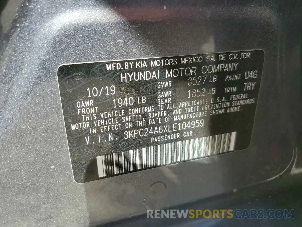 12 Photograph of a damaged car 3KPC24A6XLE104959 HYUNDAI ACCENT 2020
