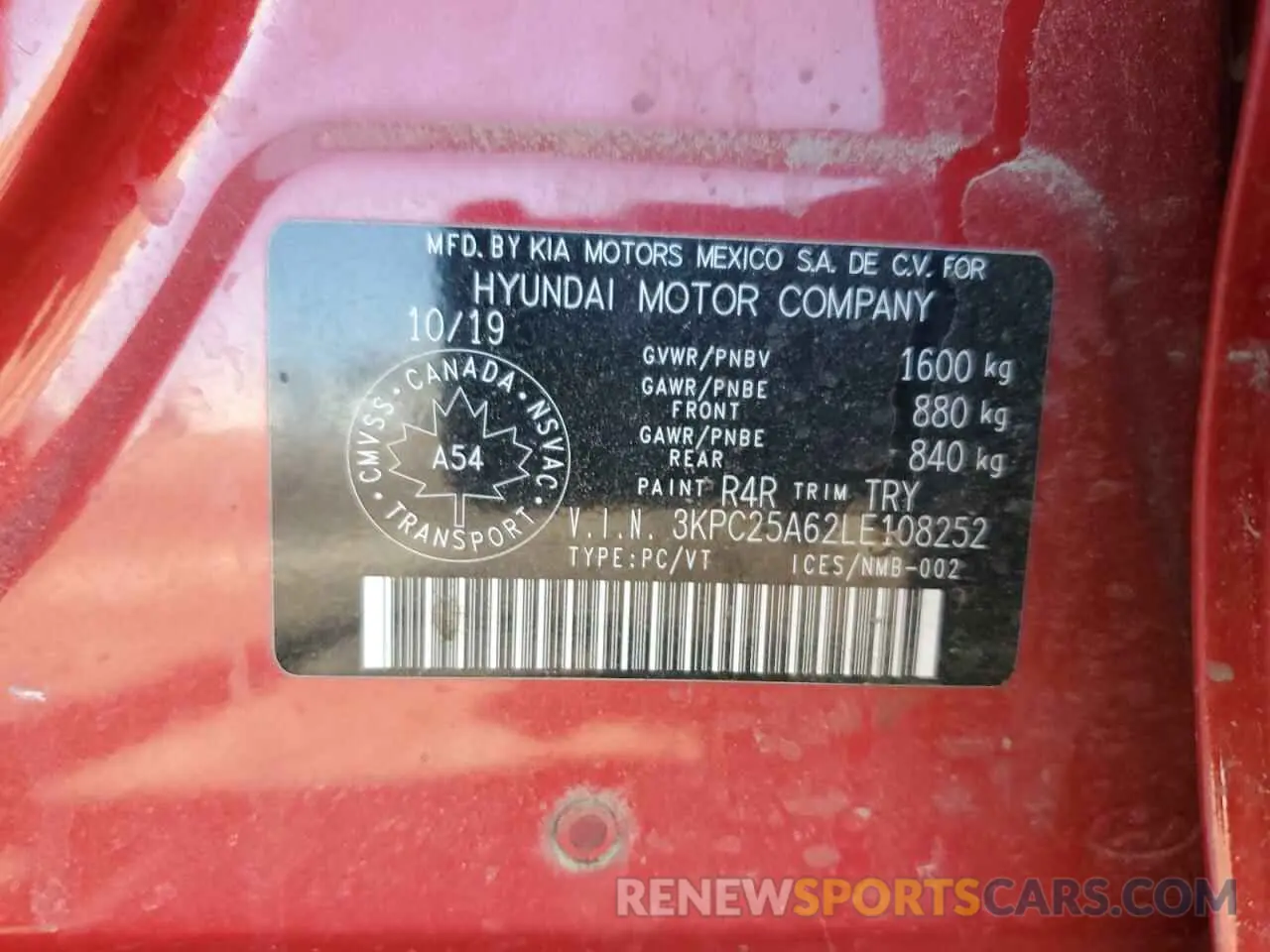 12 Photograph of a damaged car 3KPC25A62LE108252 HYUNDAI ACCENT 2020