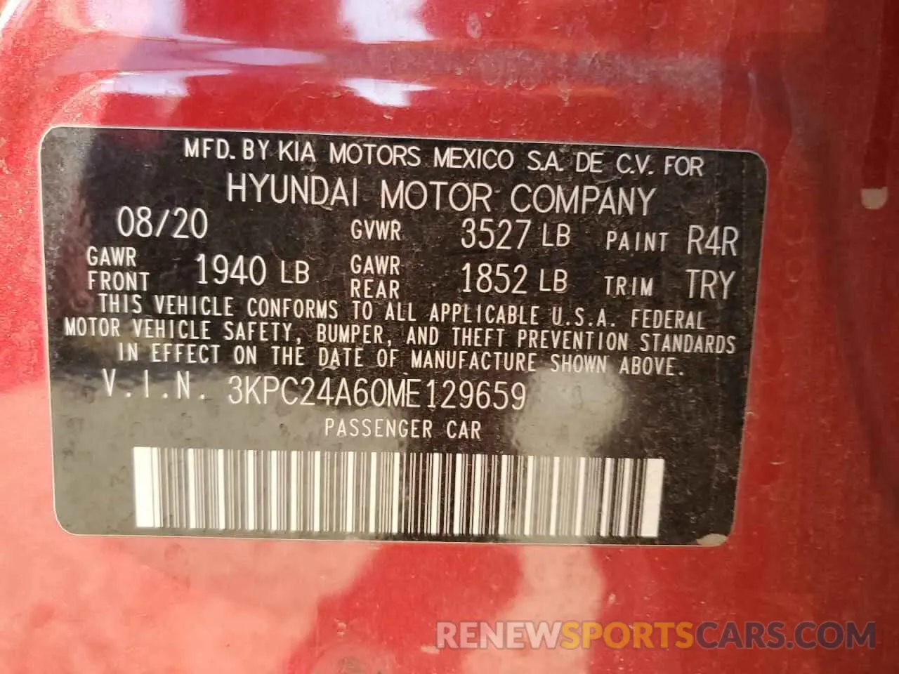 14 Photograph of a damaged car 3KPC24A60ME129659 HYUNDAI ACCENT 2021