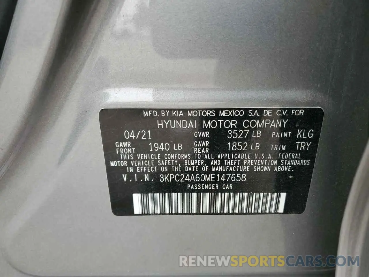 14 Photograph of a damaged car 3KPC24A60ME147658 HYUNDAI ACCENT 2021