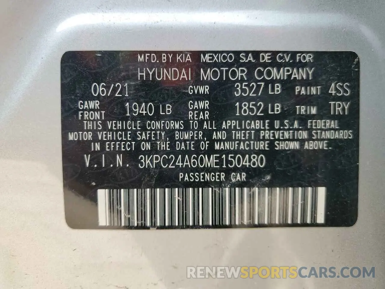 15 Photograph of a damaged car 3KPC24A60ME150480 HYUNDAI ACCENT 2021