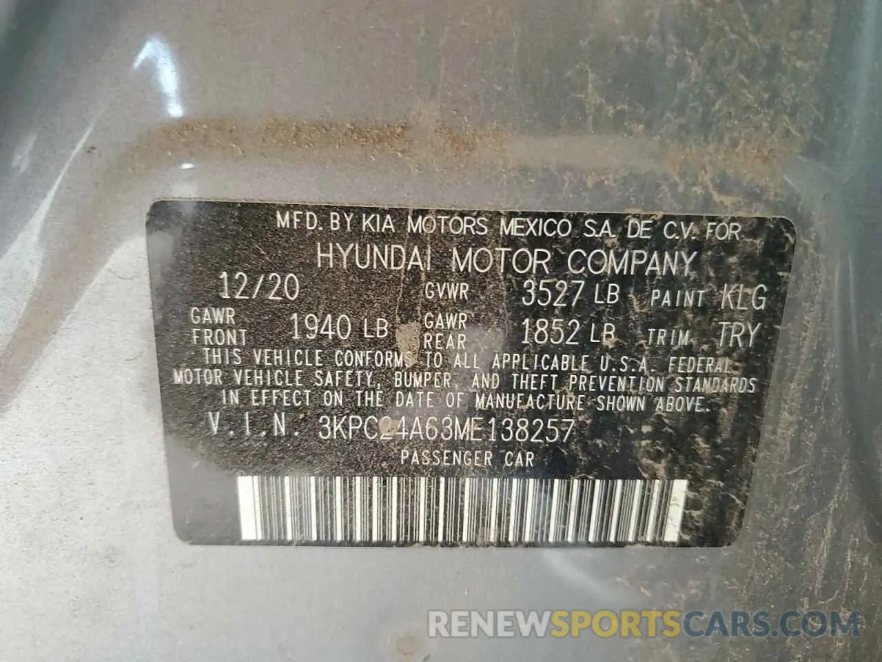 14 Photograph of a damaged car 3KPC24A63ME138257 HYUNDAI ACCENT 2021