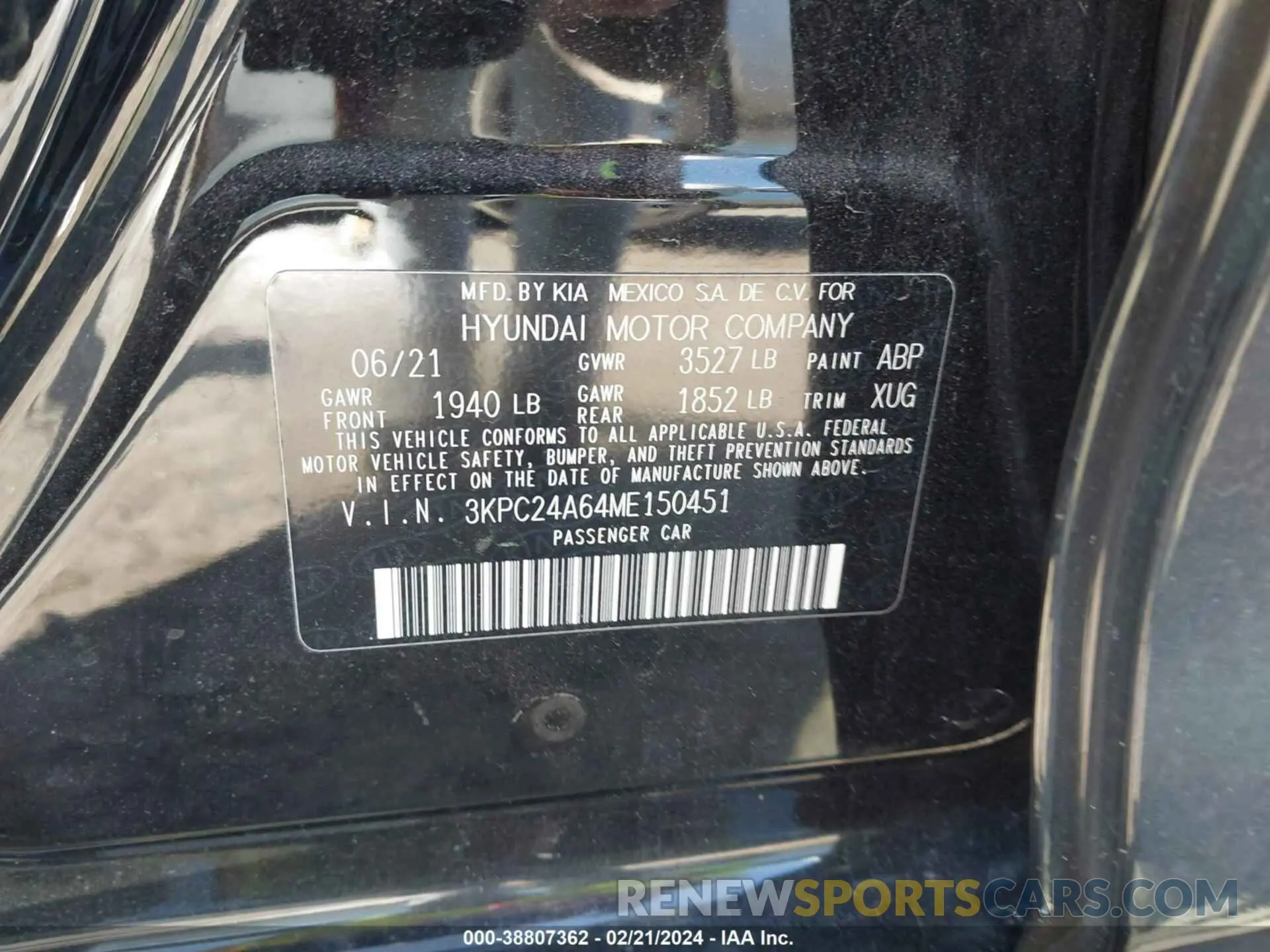 9 Photograph of a damaged car 3KPC24A64ME150451 HYUNDAI ACCENT 2021