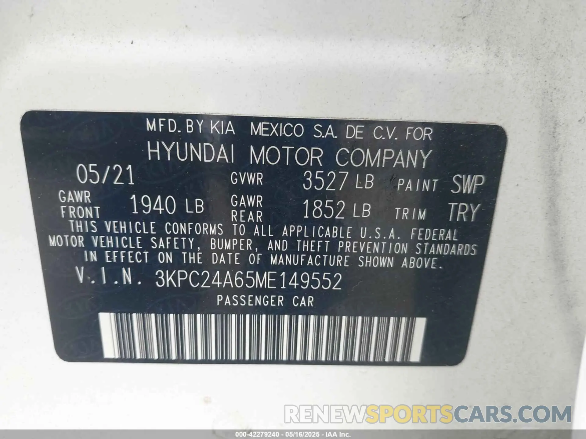 9 Photograph of a damaged car 3KPC24A65ME149552 HYUNDAI ACCENT 2021