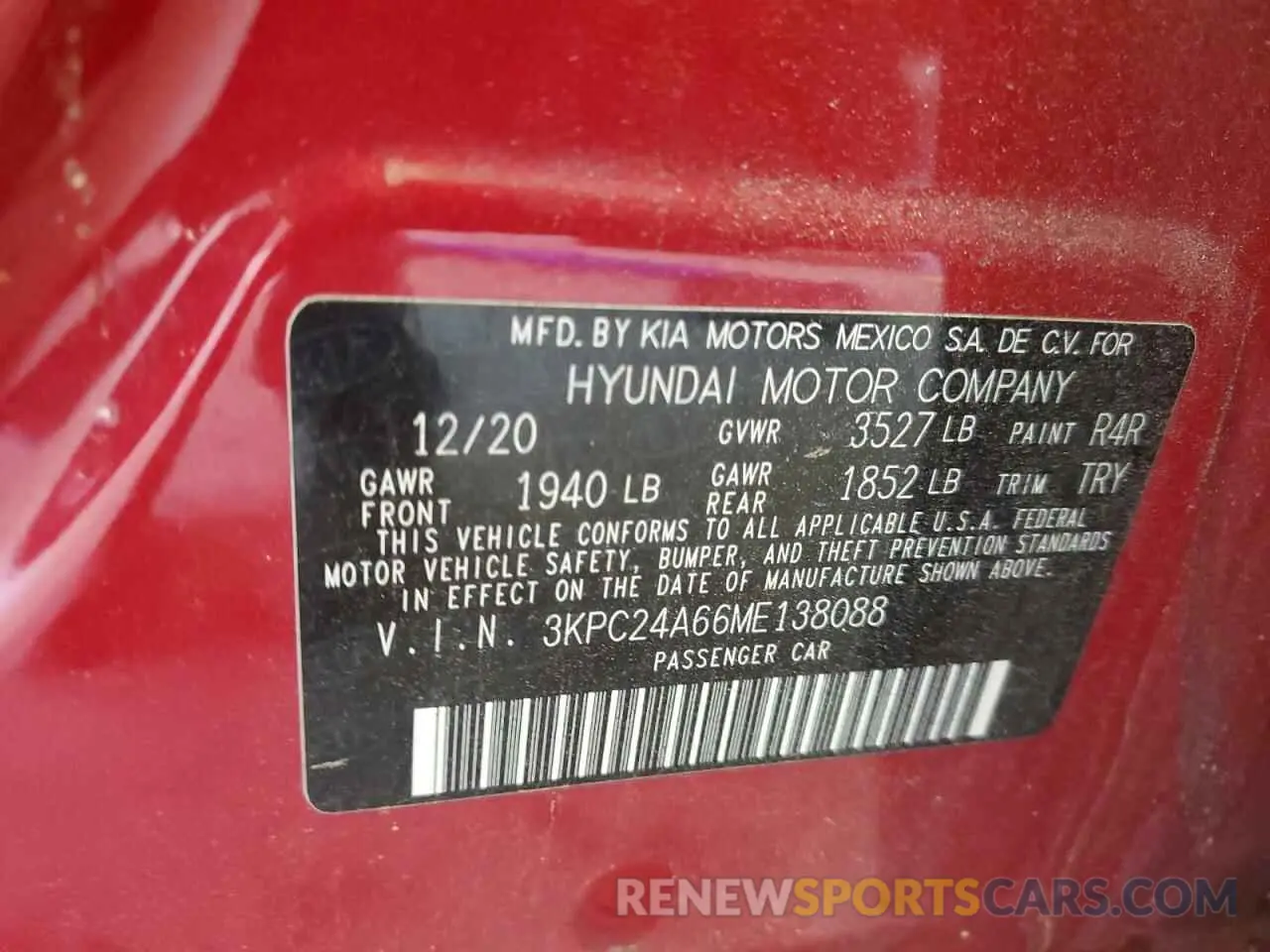 14 Photograph of a damaged car 3KPC24A66ME138088 HYUNDAI ACCENT 2021