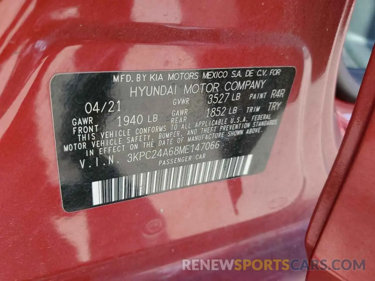 12 Photograph of a damaged car 3KPC24A68ME147066 HYUNDAI ACCENT 2021
