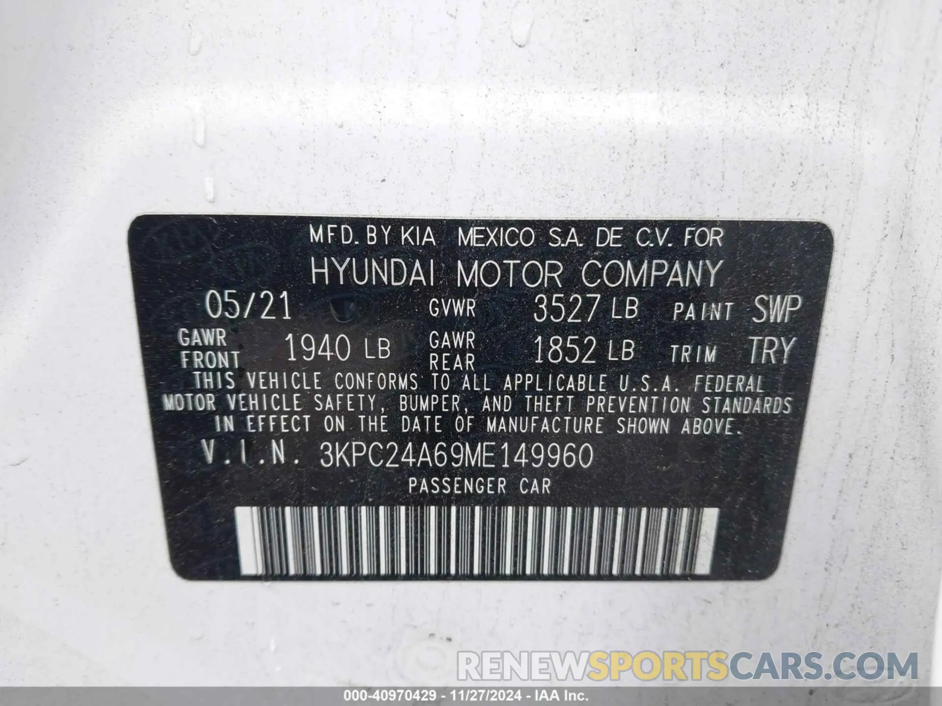9 Photograph of a damaged car 3KPC24A69ME149960 HYUNDAI ACCENT 2021