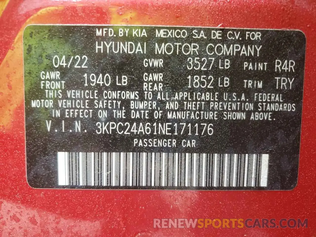 14 Photograph of a damaged car 3KPC24A61NE171176 HYUNDAI ACCENT 2022