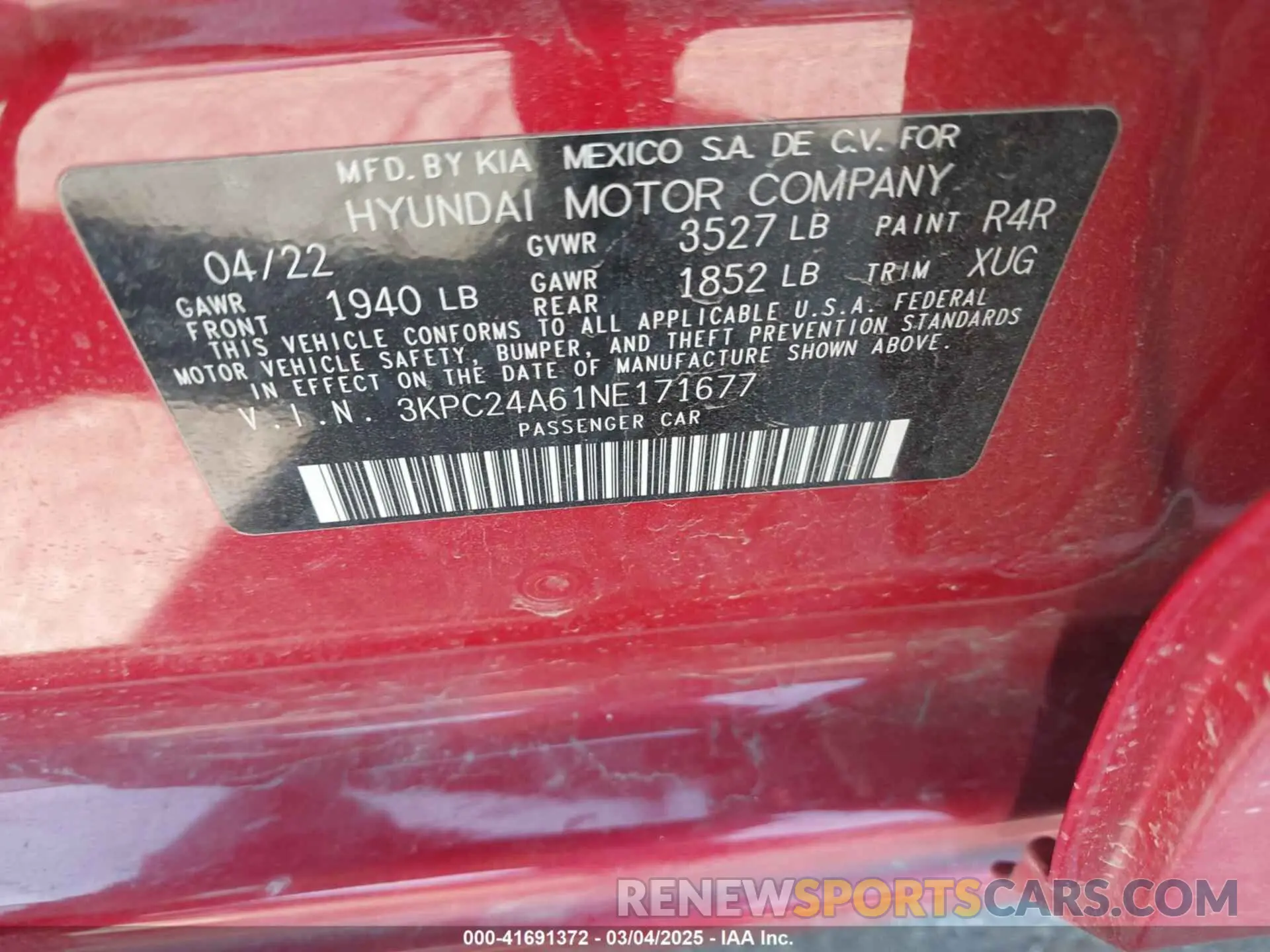 9 Photograph of a damaged car 3KPC24A61NE171677 HYUNDAI ACCENT 2022