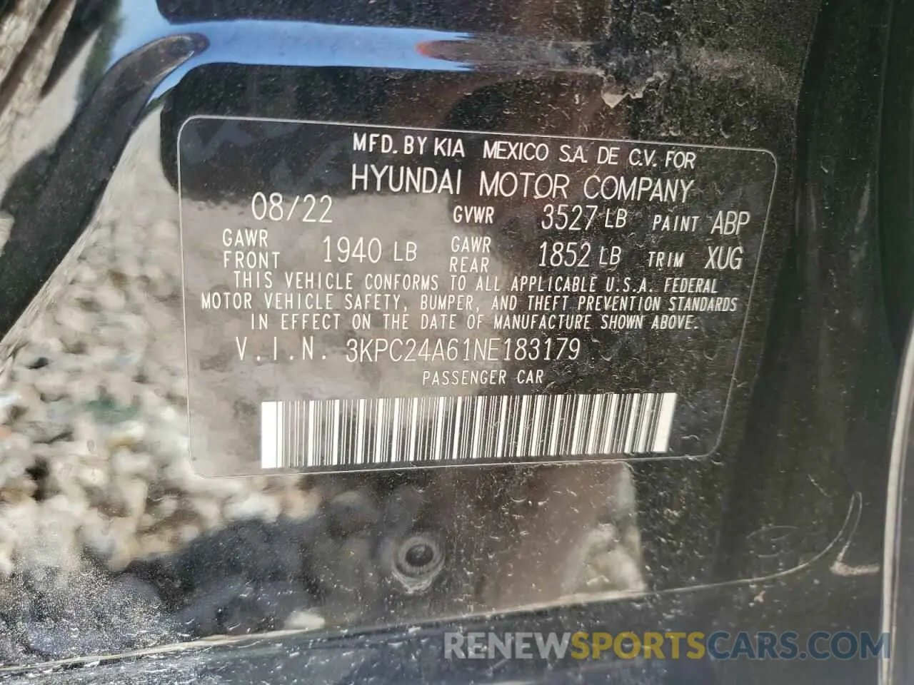 12 Photograph of a damaged car 3KPC24A61NE183179 HYUNDAI ACCENT 2022