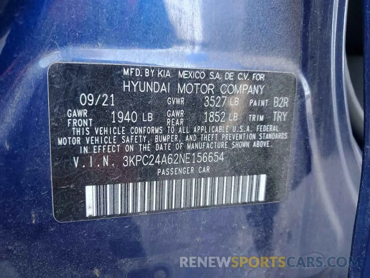 13 Photograph of a damaged car 3KPC24A62NE156654 HYUNDAI ACCENT 2022