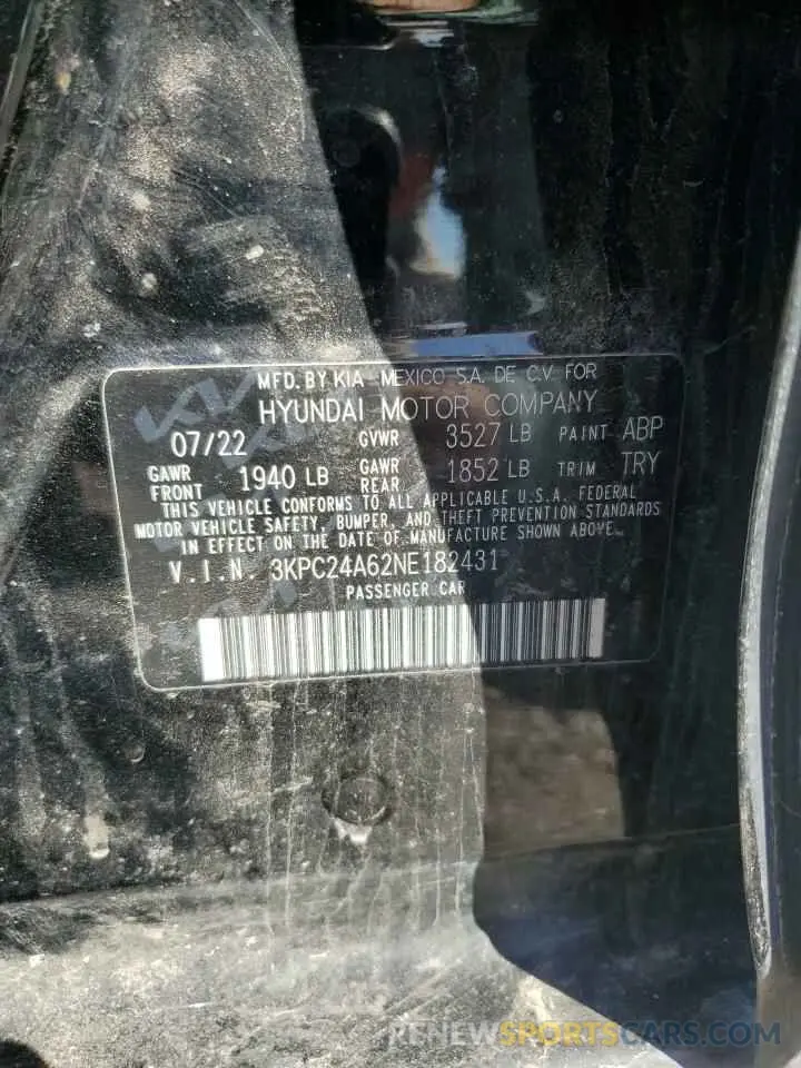 12 Photograph of a damaged car 3KPC24A62NE182431 HYUNDAI ACCENT 2022